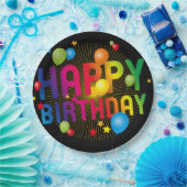 カラフルハッピーバースデー ペーパープレート (パーティー)