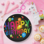 カラフルハッピーバースデー ペーパープレート (パーティー)