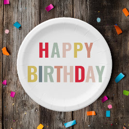 カラフルハッピーバースデー ペーパープレート
