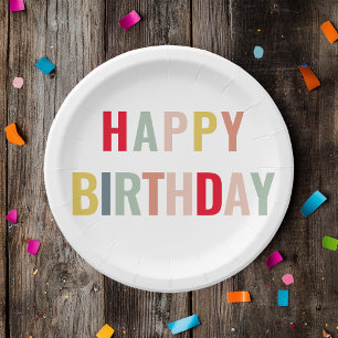 カラフルハッピーバースデー ペーパープレート