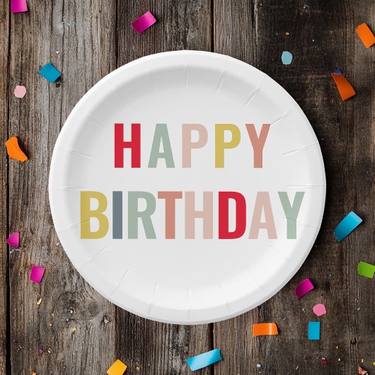 カラフルハッピーバースデー ペーパープレート