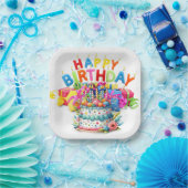 カラフルハッピーバースデー ペーパープレート (パーティー)