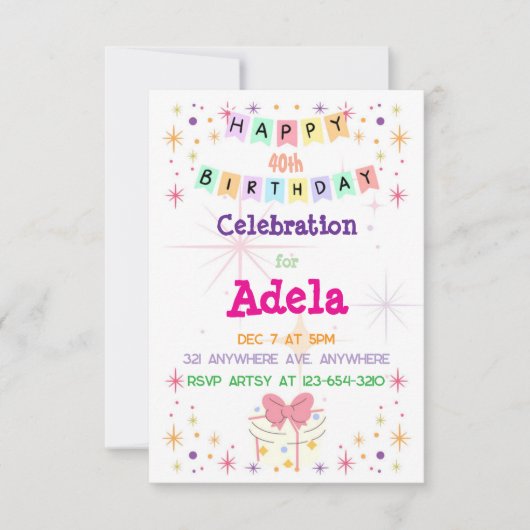 カラフルハッピーバースデー 招待状 (正面)