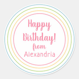 カラフルハッピーバースデーfrom nameパステルピンク ラウンドシール