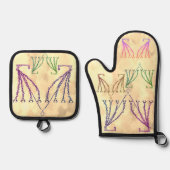 カラフルハヌカー（ユダヤ教の祭り） 鍋つかみ&鍋敷きセット (正面)