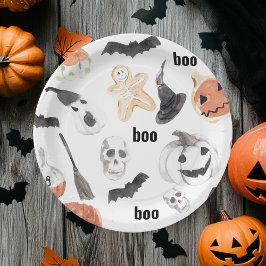 カラフルハロウィーン怖いパターン ペーパープレート
