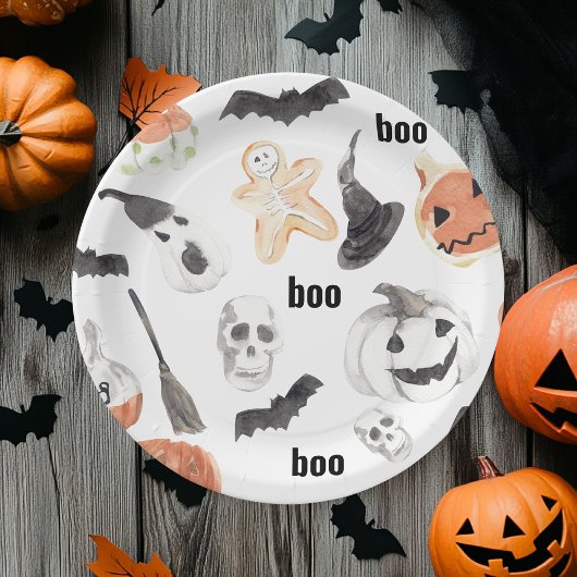 カラフルハロウィーン怖いパターン ペーパープレート