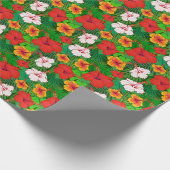 カラフルハワイアンフラワートロピカル葉ホリデー ラッピングペーパー (角)