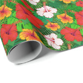 カラフルハワイアンフラワートロピカル葉ホリデー ラッピングペーパー (ロールコーナー)