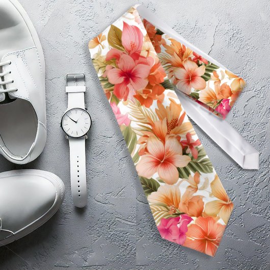 カラフルハワイアンフローラルパターンID1092 ネクタイ