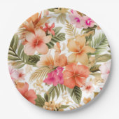 カラフルハワイアンフローラルパターンID1092 ペーパープレート (正面)