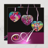 カラフルハーツパーティーオーナメントジェムストーンモノグラム 招待状 (正面/裏面)