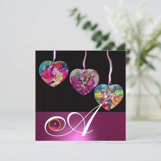 カラフルハーツパーティーオーナメントジェムストーンモノグラム 招待状 (スタンド正面)