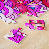 -カラフルハートと花抽象芸術アート ジグソーパズル (側面)