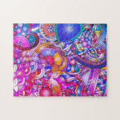 -カラフルハートと花抽象芸術アート ジグソーパズル (横)