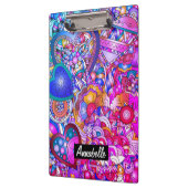 カラフルハートと花抽象芸術パーソナライズされた クリップボード (左)