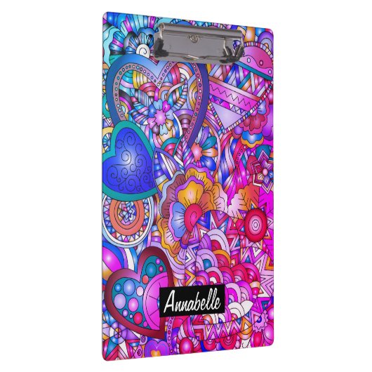 カラフルハートと花抽象芸術パーソナライズされた クリップボード (右)