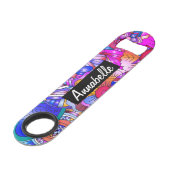 カラフルハートと花抽象芸術パーソナライズされた スピード栓抜き (正面アングル)