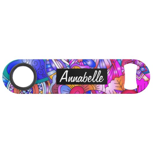 カラフルハートと花抽象芸術パーソナライズされた スピード栓抜き (正面(横))