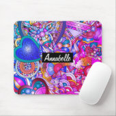 カラフルハートと花抽象芸術パーソナライズされた マウスパッド (マウス)