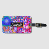 カラフルハートと花抽象芸術パーソナライズされた ラゲッジタグ (正面横)