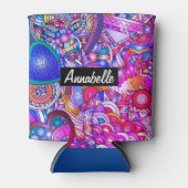 カラフルハートと花抽象芸術パーソナライズされた 缶クーラー (正面)