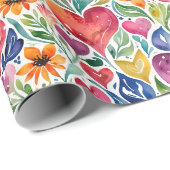 カラフルハートと花 ラッピングペーパー (ロールコーナー)