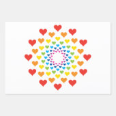 カラフルハートのまわりにハート ラッピングペーパーシート (正面)