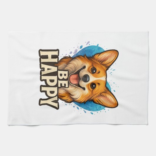 カラフルハートのコーギー - 愛犬家デザイン キッチンタオル (横)