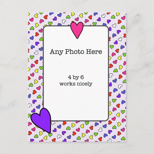 カラフルハートの写真のフレーミング ポストカード (正面)