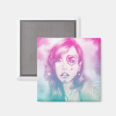 カラフルハートアイガールスクエアマグネット – レインボーマグネット マグネット (正面/裏面)