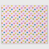 カラフルハートオン淡いピンクの包装紙 ラッピングペーパー (フラット)