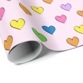 カラフルハートオン淡いピンクの包装紙 ラッピングペーパー (ロールコーナー)