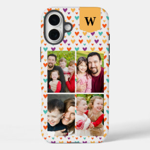 カラフルハートカスタムモノグラム4 – 写真 iPhone 16 PLUSケース