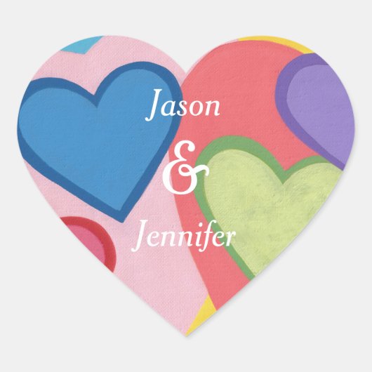 カラフルハートカップル結婚式用シール ハートシール (正面)