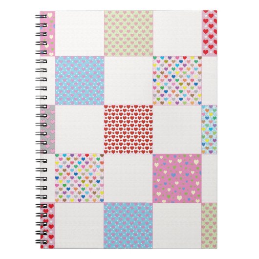 カラフルハートキルトパターン ノートブック (正面)