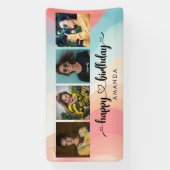 カラフルハートスクリプト4フォトハッピーバースデー 横断幕 (縦)