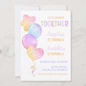 カラフルハートスターバルーンジョイント誕生日 招待状 (正面)