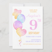 カラフルハートスターバルーン子供の誕生日 招待状 (正面)