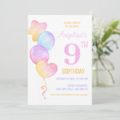 カラフルハートスターバルーン子供の誕生日 招待状 (スタンド正面)