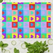 カラフルハートパタポップ・アートのーン キッチンタオル (折り畳み)