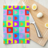 カラフルハートパタポップ・アートのーン キッチンタオル (四つ折り)