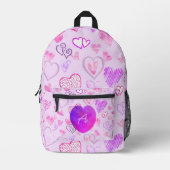 カラフルハートパターンイニシャル文字モノグラム プリントバックパック (正面)
