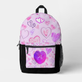 カラフルハートパターンイニシャル文字モノグラム プリントバックパック (正面)