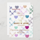 カラフルハートパターン結婚式招待状 | モダン 招待状 (正面/裏面)