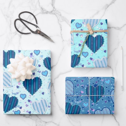 カラフルハートパターン ラッピングペーパーシート (正面)