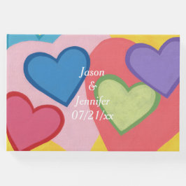 カラフルハートパーソナライズされた結婚ズゲストブック ゲストブック