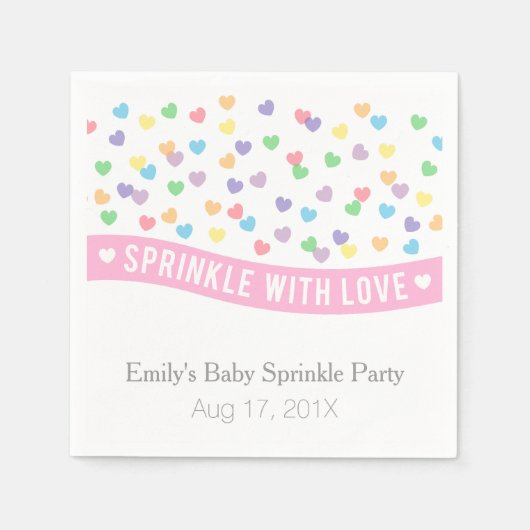 カラフルハートモダンベビー散布パーティー スタンダードカクテルナプキン (正面)
