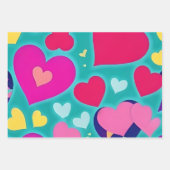 カラフルハートラッピング紙フラットシートセット3 ラッピングペーパーシート (正面3)