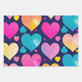 カラフルハートラッピング紙フラットシートセット3 ラッピングペーパーシート (正面)